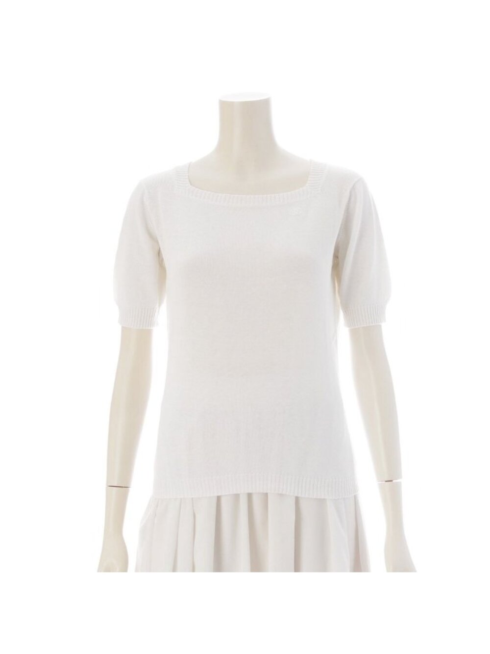 Chanel Creation Cotton Square Color CC Logo Top Short Sleeves White